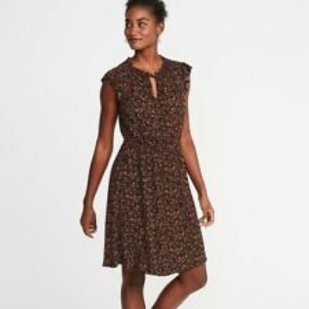 Black Floral Flutter Sleeve Dress